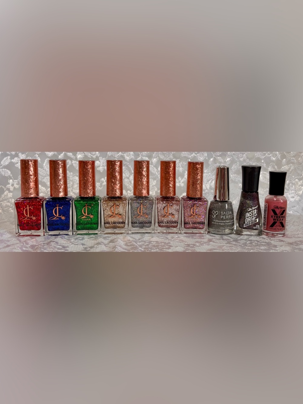 💅 10 Piece Bundle of Cllam Supply, Sally Hansen and Salon Perfect Nail Polish